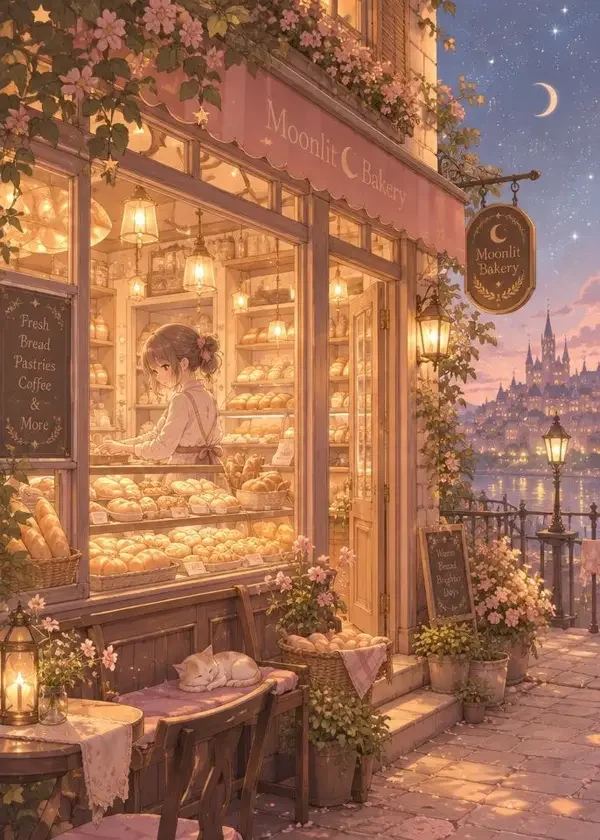 晚安蛋糕店 封面图，美食生活、治愈日常题材，简介：打烊后的第一块蛋糕是免费的
